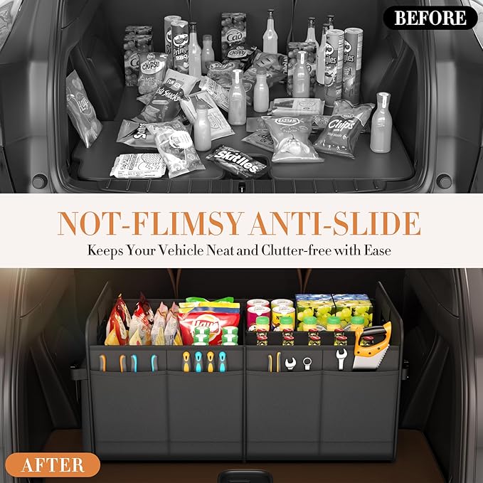 titiyiof Trunk Organizer For Suv & Sedan,Car Organizers and Storage, Waterproof Collapsible & Adjustable Straps,75L Sturdy Car Organization for Car Accessories, Tools,Sundries,2-3 Compartment(Black)