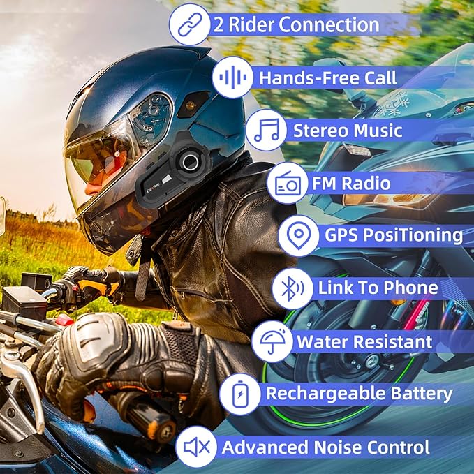 EuroFone S2 Motorcycle Bluetooth Headset 5.1-1 Pack Waterproof Helmet Headsets with Dual Mics for Rider Intercom | Sunscreen Dustproof BT Speakers for Motorcycle Accessories(1PCS
