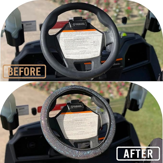 Universal Colorful Bling Crystal Diamond Rhinestones Golf Cart Steering Wheel Cover fits Club Car, Yahama, EZGO, Anti Slip Cover Easy to Install, Great Gifts for Golfer Women Womens (Red Diamond)