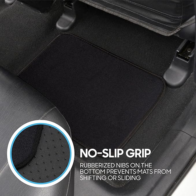 BDK MT-100-BK Classic Carpet Floor Mats for Car & Auto - Universal Fit -Front & Rear with Heelpad (Black)