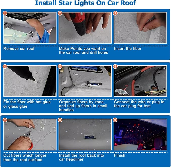 AZIMOM Mini 6W Twinkle Mixed 430pcs 13.1ft Fiber Optic Starlight Headliner Kit for Car Home End Glow Fiber Strands Sound-Activated APP& Remote Control Starlight Engine