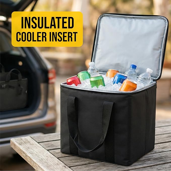 Insulated Cooler Bag for Car Trunk – Thermal Food & Drinks Carrier for Family Trips, Fits Modular Organizer Compartments – Red