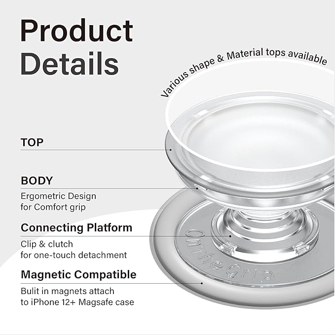 On The Grip Compatible with Magsafe Ultra-Thin Collapsible Phone Grip – Sleek Magnetic Phone Holder for iPhone & Android, 360 Rotation, Wireless Charger Compatible, Durable & Portable (Turquiose)