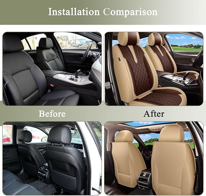 Breathable Car Seat Covers for Lexus NX 300/200t 2007-2025 2026, Front Seats, Perforated Leather, Seat Protector, Interior Trim for Lexus NX Accessories (Beige&Brown)