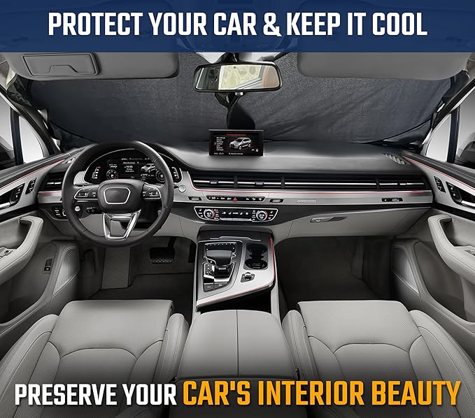 EcoNour Car Windshield Sunshade | Maximum Heat & UV Defense | Full-Coverage Reflective Sun Shade for Windshields | Foldable Design for Cooler Vehicle Interior | Easy Storage- Large