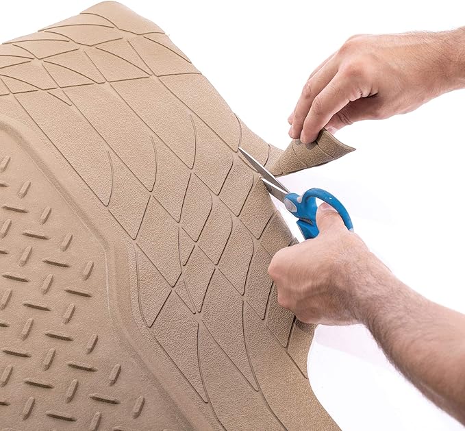 FH Group 3 Row Climaproof™ Trimmable Non-Slip Vinyl Floor Mats with Cargo Liner- Universal Fit for Cars Trucks and SUVs (Beige) F11306-F16401
