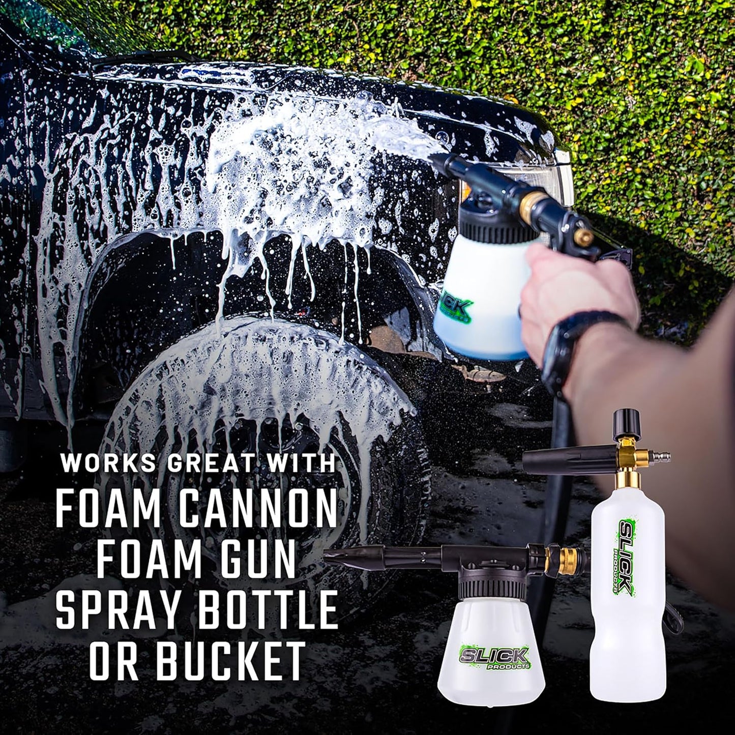 Slick Products Wash & Wax Extra Thick Foaming Cleaning Solution Motorcycle, Truck, Trailer, Boat, Car Wash Soap - Works With Foam Cannon, Foam Gun, Sprayers, Buckets, 64 oz., Tropical Scent