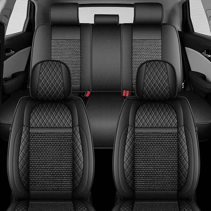 TTX LIGHTING for Buick Encore GX 2020-2025 Car Seat Covers, Breathable Ice Silk & Leather Seat Protector, Cool & Anti-Sweat for Long Driving, Airbag Compatible, 5 Seats Full Set (Black)
