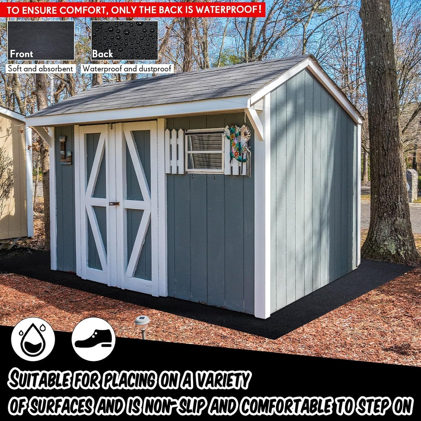 Haull Outdoor Storage Shed Floor Moat Waterproof Outdoor Carport Mat Thickened Soft Patio Furniture Pad Washable with Non Slip Backing, Storage Shed Not Included (10 x 14 ft)