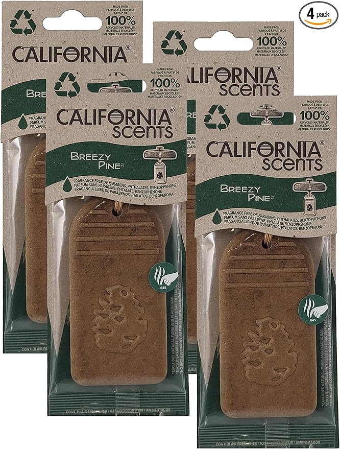 California Scents Hanging 3D Paper: Natural, Environmentally Friendly Car Freshener with Recycled Materials and Strong Odor Eliminator for Automotive Air Freshening (Breezy Pine, 4 Packs)