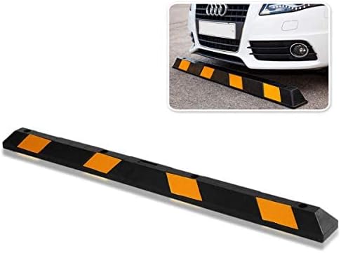 ZONETECH Large Heavy Duty Rubber Parking Curb – 72” Premium Quality Auto Garage Wheel Stopper Professional Grade w/Yellow Reflective Tape for Car, Truck, Trailer and RV (10-Pack)