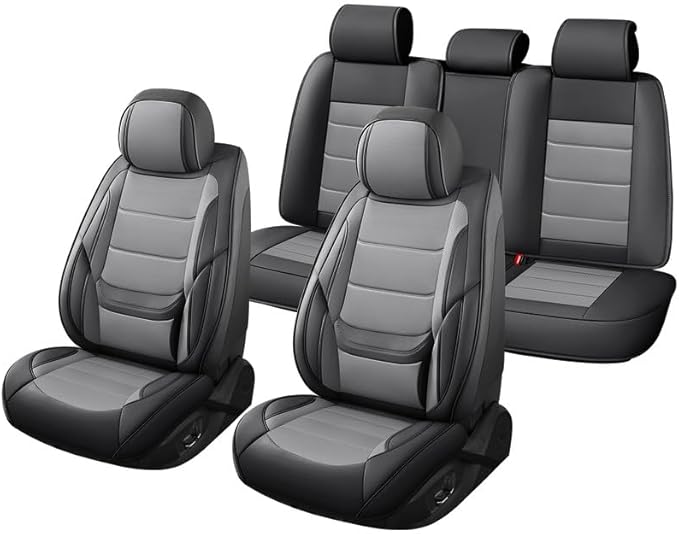 Car Seat Covers Full Set Custom Fit for Ford Ranger 1999-2024 - Luxury Leather with Lumbar Support, Breathable, Waterproof, Anti-Slip, Durable, Easy to Install (Black&Gray, Full Set)
