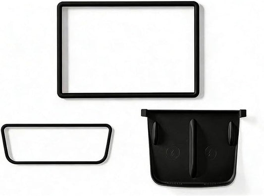Farmogo Protector Trim Frame for Tesla Model 3 2021-2023 & Model Y 2020-2024 Accessories with Wireless Silicone Charging Mat, Screen Edge Frame and Rearview Mirror Protector Frame (3 PCS Black)