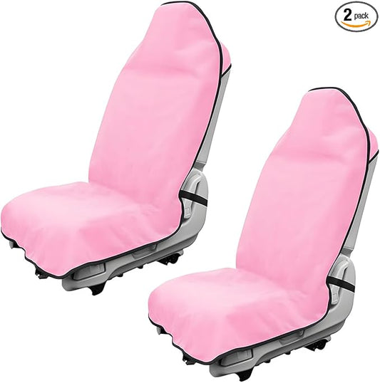 2PCS Car Towel Seat Cover, Waterproof Sweating Non-Slip Premium Soft Towel Carseat Protector, Universal Machine Washable Car Truck SUV Front Seat Cover for Gym Workout Beach Hiking (Pink)