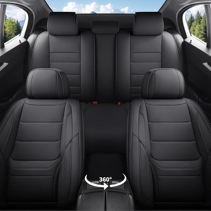 Car Seat Covers Full Set Custom Fit for Ford Ranger 1999-2025 2026 - Luxury Leather with Lumbar Support, Breathable, Waterproof, Anti-Slip, Durable, Easy to Install (Black, Full Set)