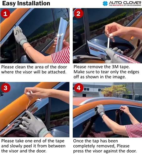 AUTOCLOVER Tape-On Rain Guards Window Visors 6 Pcs Set for Honda Civic Sedan 4dr 2016 2017 2018 2019 2020 2021 / Window Deflectors, Out-Channel Vent Shades (Smoked)