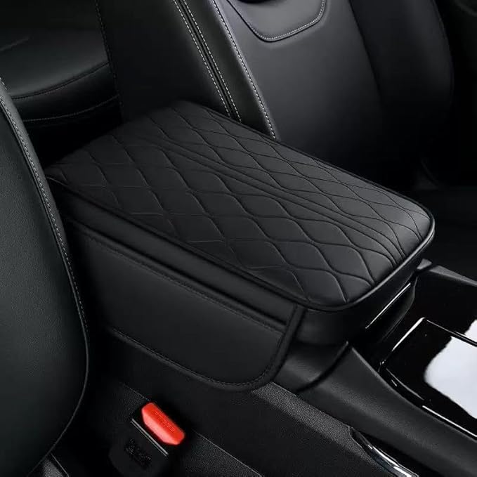 1 Pack Car Center Console Cover Custom Fit for Alfa Romeo Stelvio 2017-2021 2022, Leather Memory Foam Armrest Cushion Protector, Anti-Scratch Durable Armrest Pad,Black