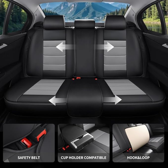 Car Seat Covers Full Set fit for Chevrolet/Chevy HHR 2006-2011 , Premium Faux Leather Waterproof Car Seat Protectors with Lumbar Support, Breathable Anti-Slip Auto Seat Covers(Black&Gray,Full set)