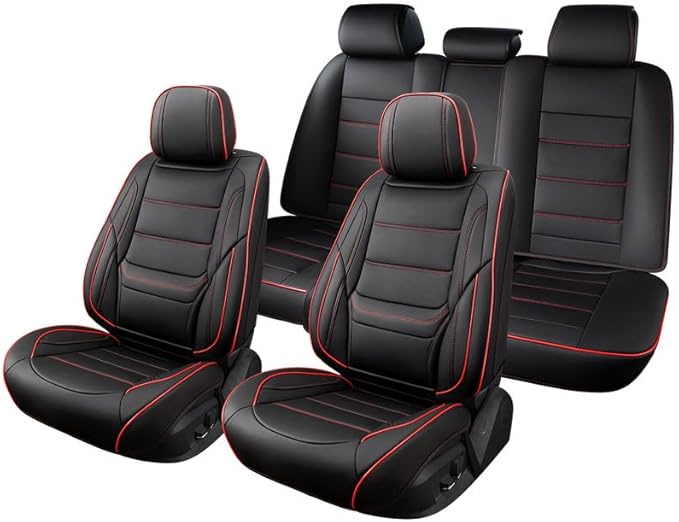 Car Seat Covers Full Set Fit for Buick Encore GX 2012-2026, Premium Faux Leather Waterproof Car Seat Protectors with Lumbar Support, Breathable Anti-Slip Easy to Install(Black&Red,Full Set)