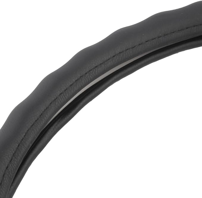 BDK SW-899-LK Black Leather Car Steering Wheel Cover Large Size 15.5 to 16 inch, Easy Installation