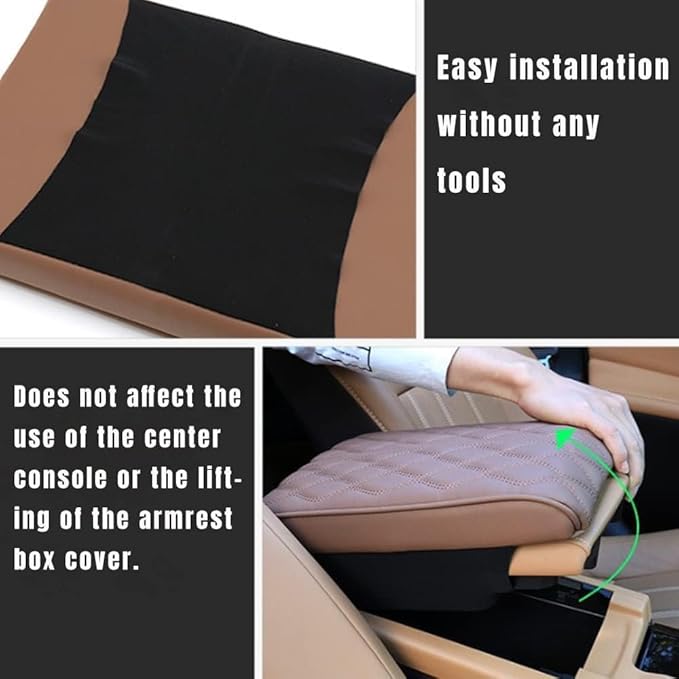 Leather Car Armrest Box Pad, 2025 Upgrade Universal Auto Arm Rest Cushion Memory Cotton Armrest Box Pad, Car Center Console Cover for Most Vehicle, Car Accessories (#3)