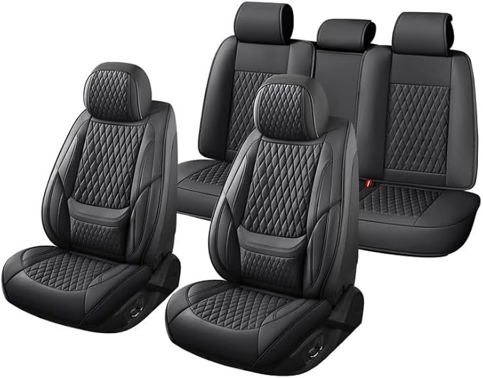 Car Seat Covers Full Set Custom Fit for Chevrolet/Chevy Equinox 2005-2026 - Premium Faux Leather with Lumbar Support | Breathable, Waterproof, Anti-Slip, Durable (Black,Full Set)