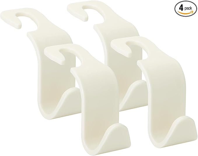 Soleebee 4 Pack Car Headrest Hook Universal Car Seat Hook Auto Hook Car Back Seat Hangers Storage Organizer (White)