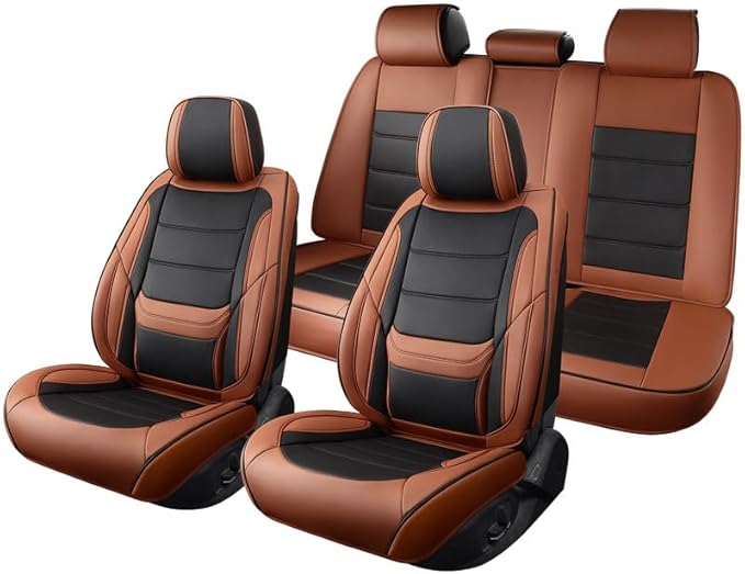 Car Seat Covers Full Set Custom Fit for Chevy Malibu 2000-2025 2026-Luxury Leather with Lumbar Support, Breathable, Waterproof, Anti-Slip, Durable, Easy to Install (BlackBrown,Full Set)