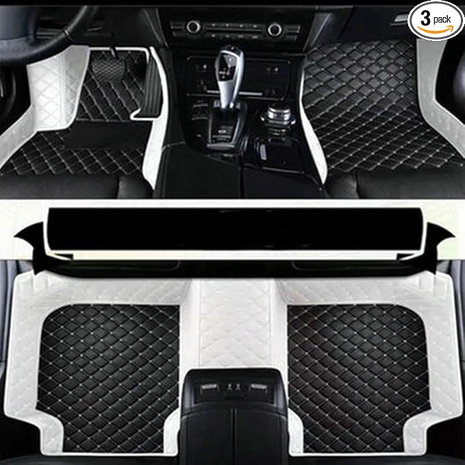 Custom Fit Car Floor Mats - Full Coverage Automotive Leather Floor Liners for Most Vehicles by MingyunSM (Black & White)