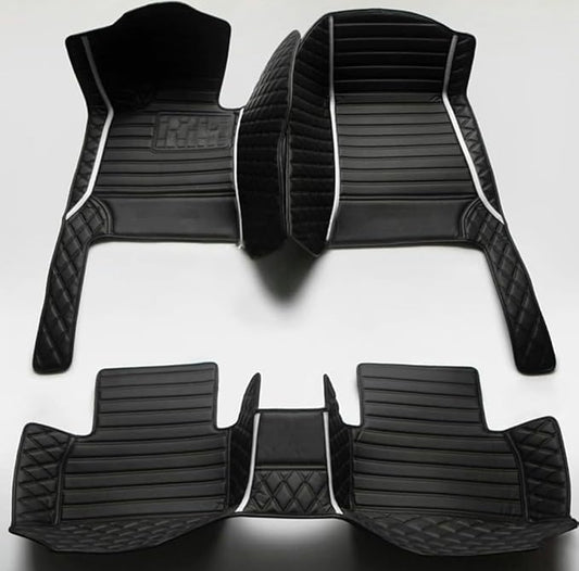 Yaruicar Custom Personalized Floor Mats for Cars Luxury Full Coverage All Car Floor Mats Anti-Slip Leather Car Mat Set Trucks & SUVs Trucks Automotive Floor Mats Liners (3D-Black White)