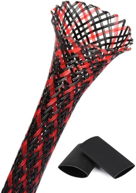 25ft - 1/8 Inch Cable Management Sleeve Protector,Wire Loom PET Expandable Wire Sleeving for Office TV Computer Home Theater Engine Bay Cord Organizer,Protect Cables from Pet Cat Dog Chewing,BlackRed