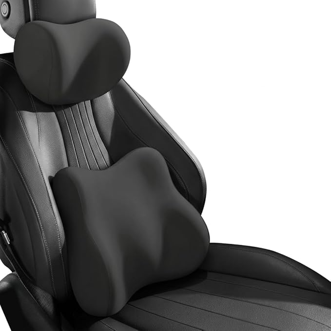 Car Headrest Pillow & Lumbar for Audi A4 Avant 2010 2011 2012 2013 2014, Car Seat Neck Pillow Back Support, Breathable All-Season Automotive Seat Cushions, 2PCS,A Black