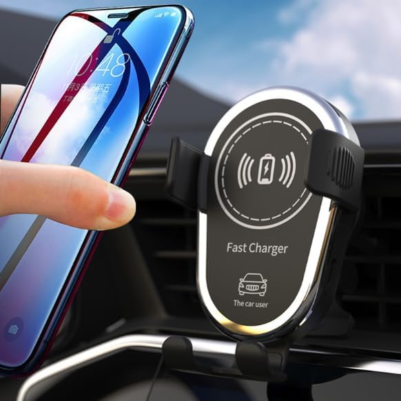 15W Fast Wireless Car Charger, Phone Holder, Auto-Clamping Air Vent Phone Charger for Car (Black)