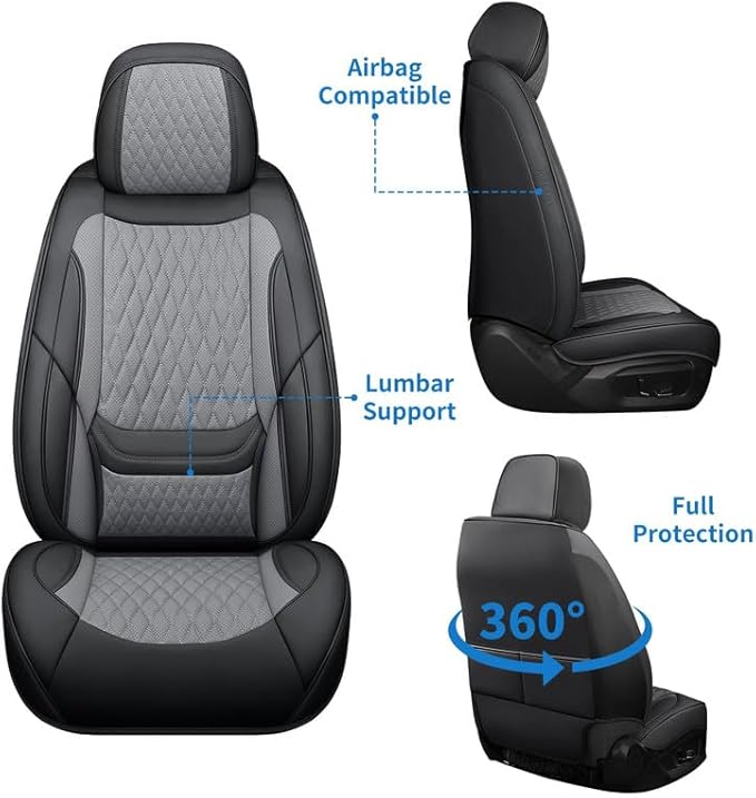 Car Seat Covers Full Set Custom Fit for Chevrolet/Chevy Cruze 2011-2019 - Premium Faux Leather with Lumbar Support | Breathable, Waterproof, Anti-Slip, Durable (Black&Gray,Full Set)