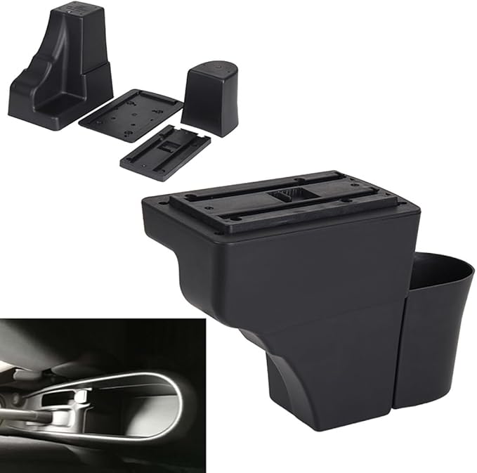 AULPHIKE Compatible with Nissan Note Armrest 2016-2018 Car Center Console Organizer Armrests Double Layer Storage with USB Ports（Carbon Fiber Style）