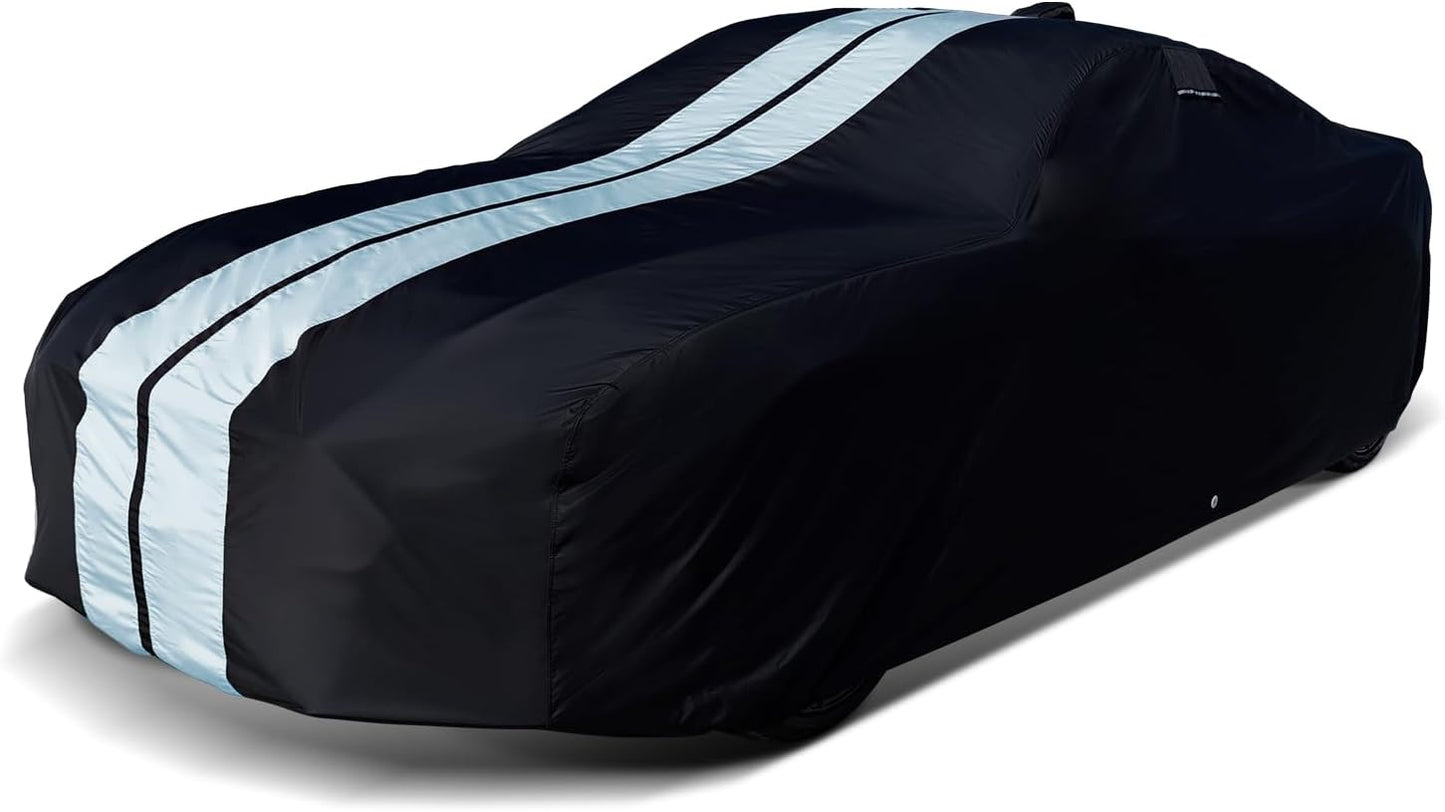 iCarCover Custom Car Cover for Pontiac Chieftain 2-Door, 4-Door (1955-1958) Waterproof All-Weather Rain Snow UV Sun Protector Full Exterior Indoor Outdoor Car Cover (Stripe - Black/Gray)