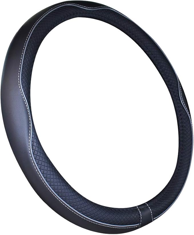 Mayco Bell Universal Standard Size Steering Wheel Cover Anti-Slip,Safety,Soft,Breathable,Durable,Full Surround,Comfortable Grip Microfiber Leather (14.5-15 inch,Black Gray)