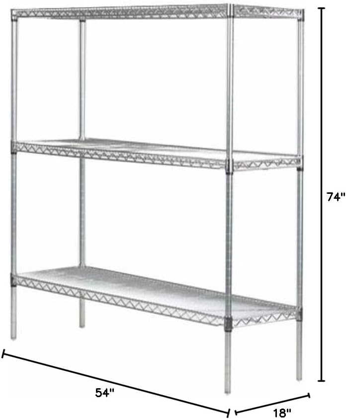 Omega 18" Deep x 54" Wide x 74" High 3 Tier Chrome Starter Shelving Unit
