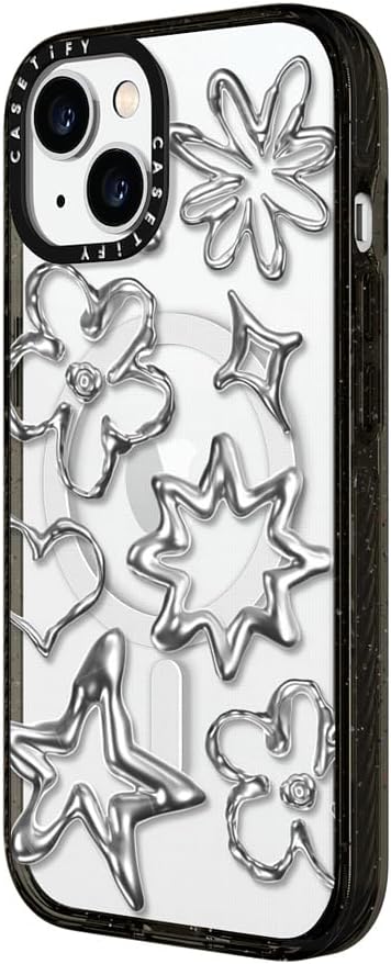 CASETiFY Impact iPhone 15 Case [4X Military Grade Drop Tested / 8.2ft Drop Protection/Compatible with Magsafe] - Chrome Doodles - Clear Black