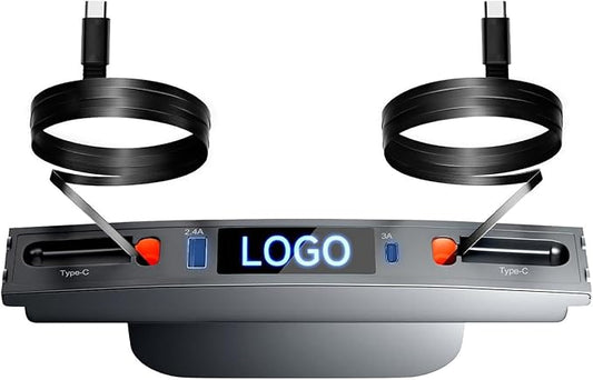 Qoope 2 Type-C USB Hub for Tesla Model 3 Model Y Accessories 2024 2023 2022 2021 Tesla Car USB Charger Multi Port with Fast Charger Retractable Cable Docking Station (Not Fit Model 3 2024)