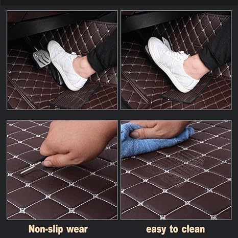 Custom Floor Mats for Cars，Luxury Full Coverage All Weather Car Floor Mats，Leather Car Mat Set ， Floor Mats for 99% of Cars, Trucks & SUVs (Black Rice in Edge Powder)