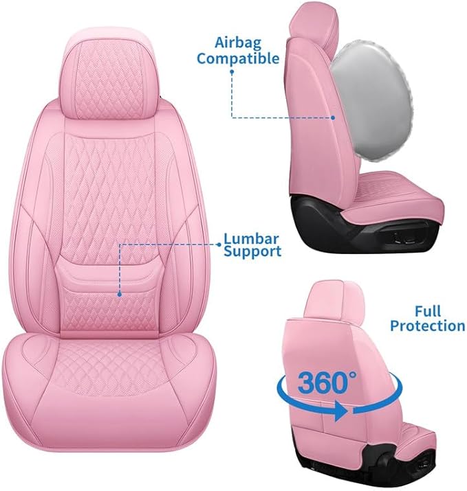Front Seat Car Seat Covers Custom Fit for Chevrolet/Chevy Trailblazer 2021-2026 - Premium Faux Leather with Lumbar Support | Breathable, Waterproof, Anti-Slip, Durable (Pink,Front Seat)