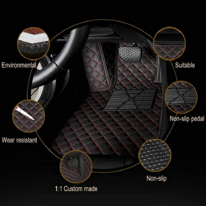 Customized personalized car floor mats, all-weather luxury car floor mats, waterproof and anti slip leather car floor mat lining, 95% customized car, truck, and SUV floor mats (Red Double Pinyin)