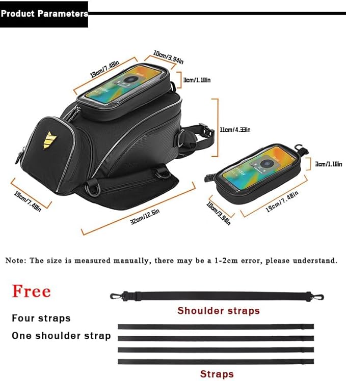 Motorcycle Tank Bag for Yamaha FZ 07 2015-2017, Magnetic & Strap Mount Tank Bag for Motorcycles, Motorcycle Touring Navigation Luggage Bag Tank Bags,A Strap