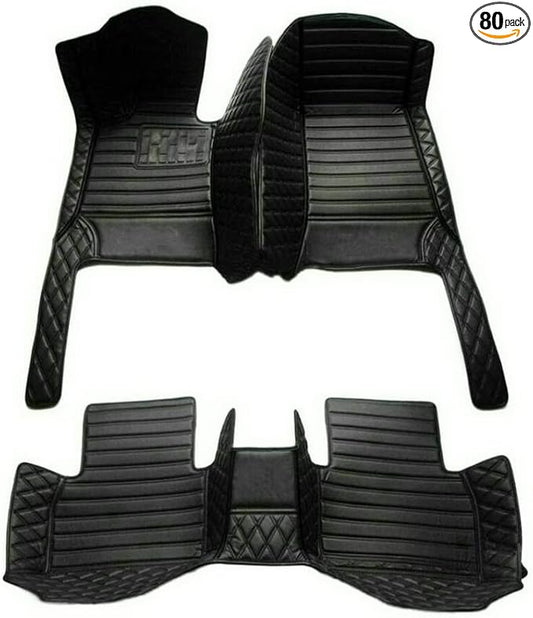 TREGOO All Weather Car Mats Custom Fit Non Slip Floor Mats for 1998-2025 Cars Personalized Leather Protection Pads Suitable for Men Women (Black Double Splicing)