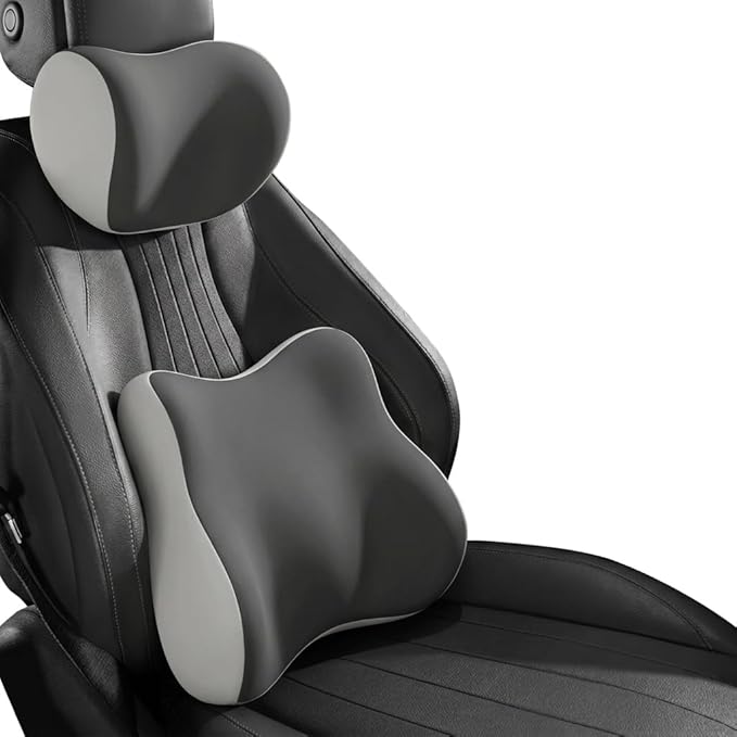 Car Headrest Pillow & Lumbar for Audi Q4 Sportback e-tron SUV 2021 2022 2023 2024 2025, Car Seat Neck Pillow Back Support, Breathable All-Season Automotive Seat Cushions, 2PCS,C Dual Gray