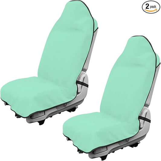 2PCS Car Towel Seat Cover, Waterproof Sweating Non-Slip Premium Soft Towel Carseat Protector, Universal Machine Washable Car Truck SUV Front Seat Cover for Gym Workout Beach Hiking (Mint Green)