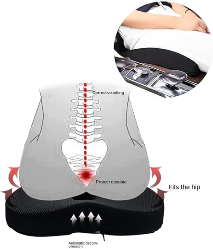 Heightening Wedge Car Seat Cushion Pad for Driving with Comfort Memory Foam, Curved Design Closely Adheres to The Lumbar Spine and Buttocks, Relieving Fatigue Broader Vision (Waist Cushion,Blue)