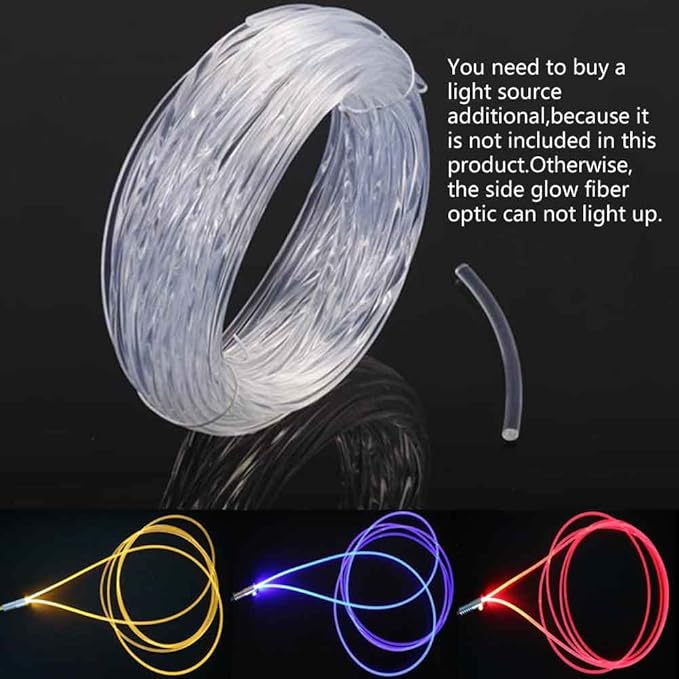 10ft Super Bright MMA Plastic Optic Fiber Side Glow for LED Light Source Soft Optical Light Guide Strip