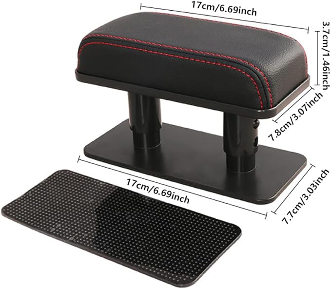 Car Driver Arm Pad Cushion, Car Center Console Elbow Cushion Pad Car Door Armrest Rest Pad Adjustable Height Comfort Universal Fit for Most Car, Black with Red Stitches